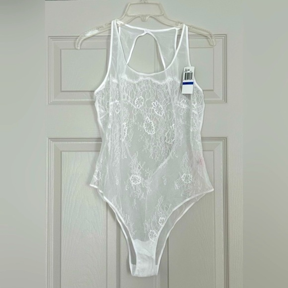 Jezebel by Felina Penelope Lace and Mesh Bodysuit, XL White